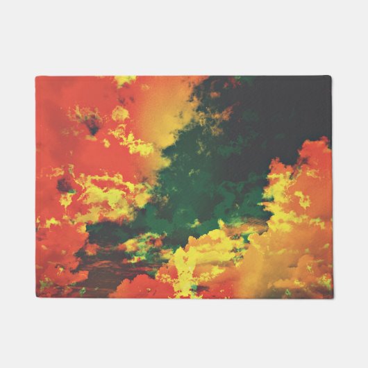 グリーンイエローレッドクラウド抽象芸術デジタルアートデザイン ドアマット (正面)