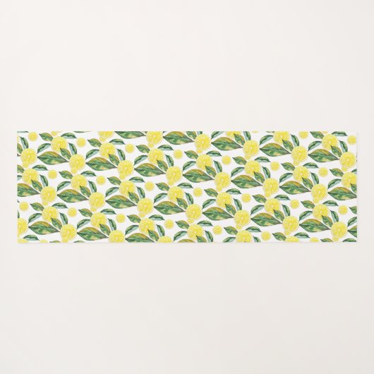 グリーンイエローレモンスライスウォーターカラーアート ヨガマット (裏面(横))