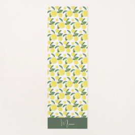 グリーンイエローレモンスライスウォーターカラーアート ヨガマット