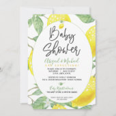グリーンイエローレモンツリーベビー男女兼用シャワー 招待状 (正面)