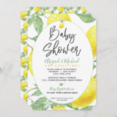 グリーンイエローレモンツリーベビー男女兼用シャワー 招待状 (正面/裏面)