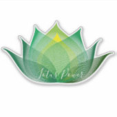 グリーンイエローロータスフラワーアートヨエレガントガユニークー シール (正面)
