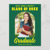 グリーンイエロー卒業写真撮モダン影はっきりした卒業 ポストカード (正面)