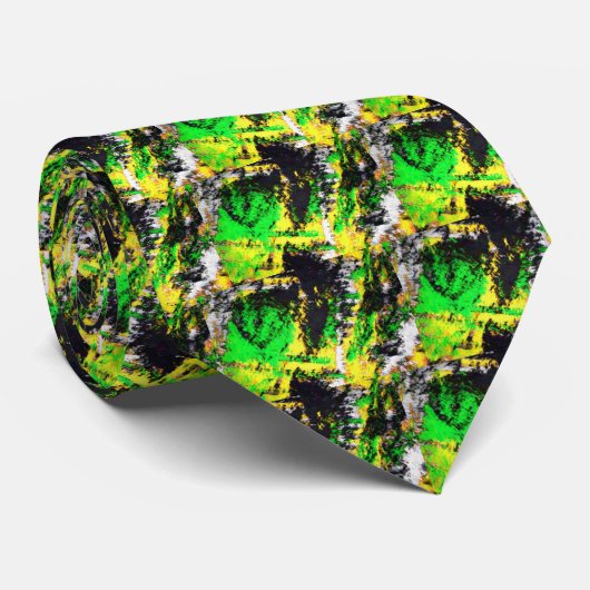 グリーンイエロー抽象デザイン ネクタイ (ロール)