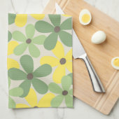 グリーンイエロー熱帯フローラ夏 キッチンタオル (四つ折り)