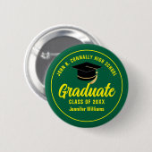 グリーンイエロー高校卒業名前をカスタムするラベル 缶バッジ (正面&裏面)