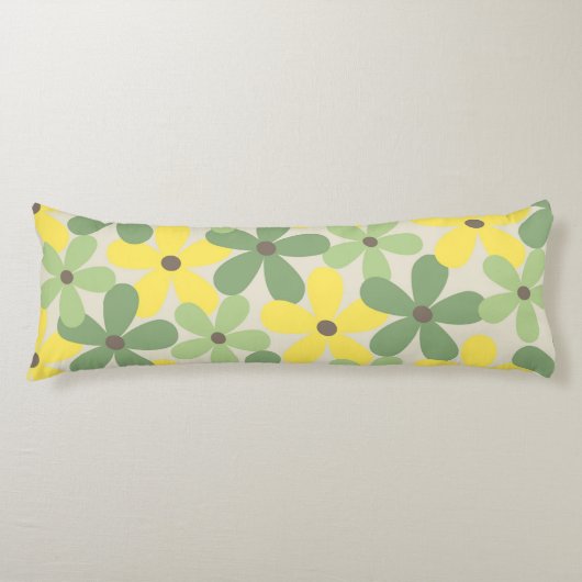 グリーンイエロー レトロ Y2K 70年代 花柄パターン ボディピロー (正面)
