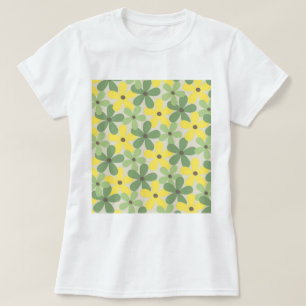 グリーンイエロー レトロ Y2K 70年代 花柄パターン Tシャツ
