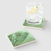 グリーンイグアナストーンコースター、リアルスケッチ ストーンコースター (横)