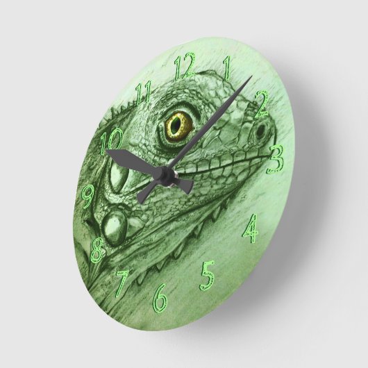 グリーンイグアナラウンドクロックリアルスケッチ ラウンド壁時計 (傾斜)