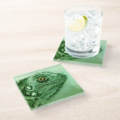 グリーンイグアナ素晴らしガラスコースター、リアルスケッチ ガラスコースター (アングル)