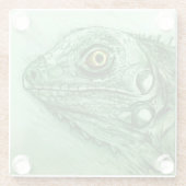 グリーンイグアナ素晴らしガラスコースター、リアルスケッチ ガラスコースター (裏面)