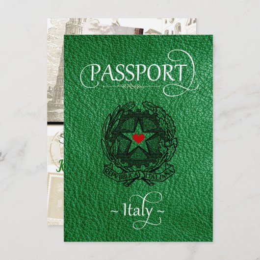 グリーンイタリアのパスポート日付カードを保存 セーブザデート (正面/裏面)