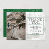 グリーンイタリ結婚アの写真ありがとう サンキューカード (正面/裏面)