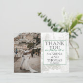 グリーンイタリ結婚アの写真ありがとう サンキューカード (スタンド正面)
