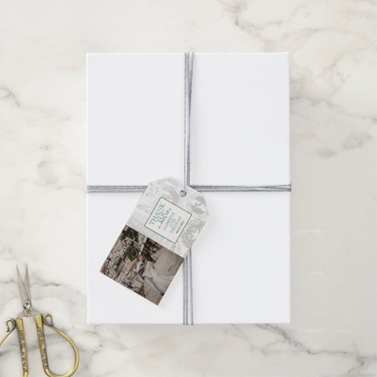 グリーンイタリ結婚アの写真ギフトラベル ギフトタグ (より糸付き)