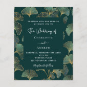 グリーンイチョウ葉バジェット結婚式招待状 (正面)