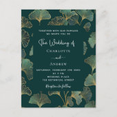 グリーンイチョウ葉金ゴールド結婚植物学 インビテーションポストカード (正面)