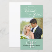 グリーンイニシャルス結婚クリプトありがとうフォトカード サンキューカード (正面/裏面)