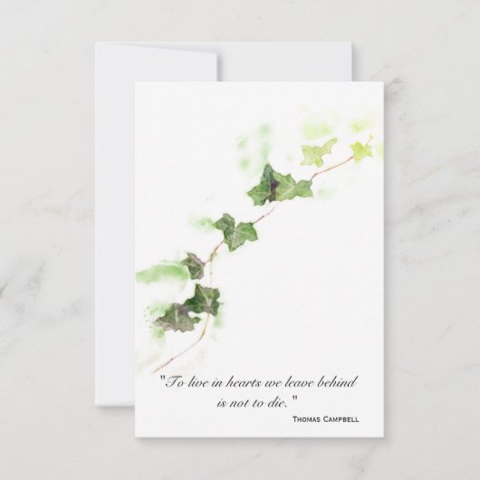 グリーンイングリッシュアイビーつる植物ありがとうございました悔やみや弔慰 サンキューカード (正面)