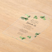 グリーンイングリッシュアイビーつる植物ウォーターカラーブライダルシャワー アクリル招待状 (レイダウン)