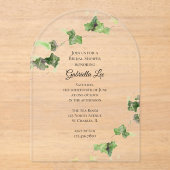 グリーンイングリッシュアイビーつる植物ウォーターカラーブライダルシャワー アクリル招待状 (正面)
