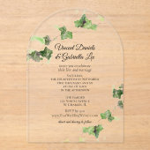 グリーンイングリッシュアイビーつる植物ウォーター結婚カラー アクリル招待状 (正面)