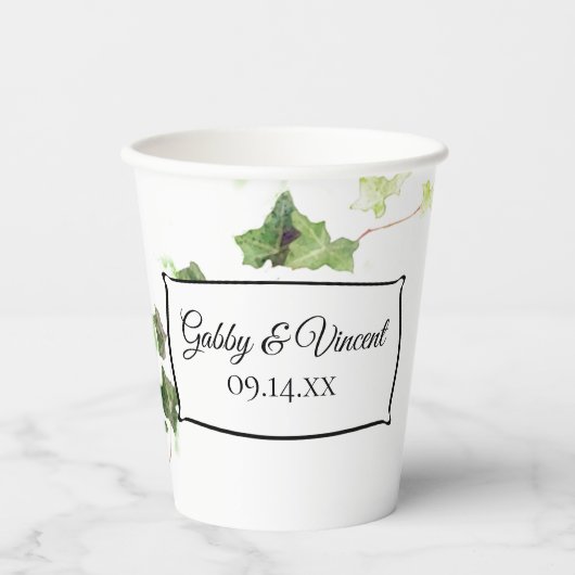 グリーンイングリッシュアイビーつる植物ウォーター結婚カラー 紙コップ (正面)