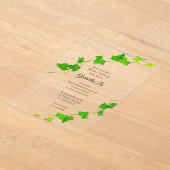 グリーンイングリッシュアイビーつる植物ブライダルシャワー アクリル招待状 (レイダウン)