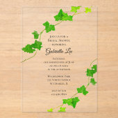 グリーンイングリッシュアイビーつる植物ブライダルシャワー アクリル招待状 (正面)