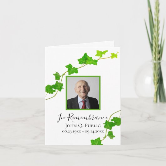 グリーンイングリッシュアイビーつる植物リーフ葬儀悔やみや弔慰 サンキューカード (正面)