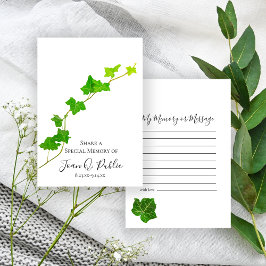 グリーンイングリッシュアイビーつる植物共有メモリ葬儀 ノートカード