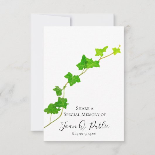 グリーンイングリッシュアイビーつる植物共有メモリ葬儀 ノートカード (正面)