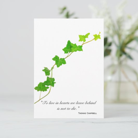 グリーンイングリッシュアイビーつる植物悔やみや弔慰サンキュー サンキューカード (スタンド正面)