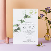 グリーンイングリッシュアイビーつる植物水の色ベビーシャワー 招待状