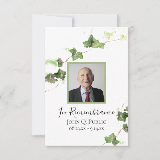 グリーンイングリッシュアイビーつる植物水彩葬儀悔やみや弔慰 サンキューカード (正面)