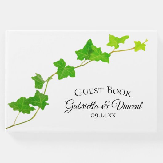 グリーンイングリッシュアイビーつる植物結婚の葉 ゲストブック (正面)