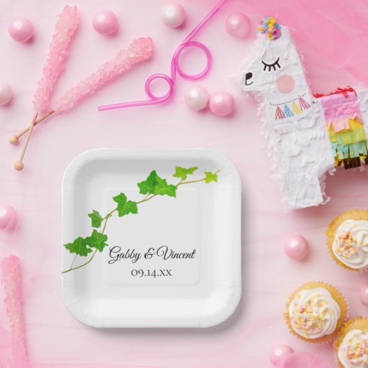 グリーンイングリッシュアイビーつる植物結婚の葉 ペーパープレート (パーティー)