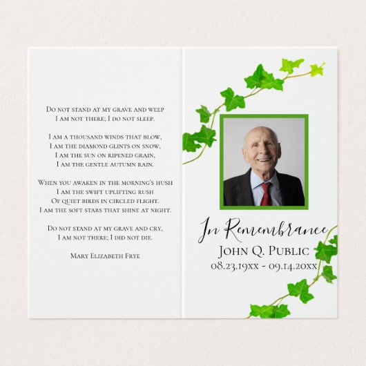 グリーンイングリッシュアイビーつる植物葬儀記念祈りの言葉 名刺 (外部フラット)