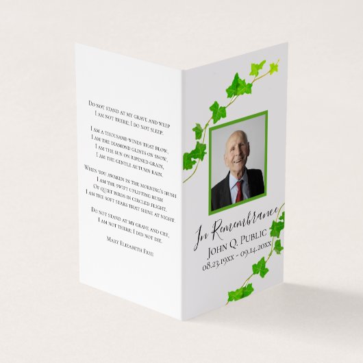 グリーンイングリッシュアイビーつる植物葬儀記念祈りの言葉 名刺 (外部)