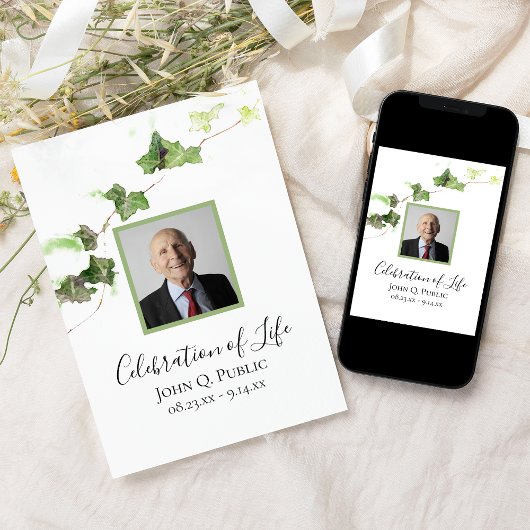 グリーンイングリッシュアイビーウォーターお祝いの生活 招待状