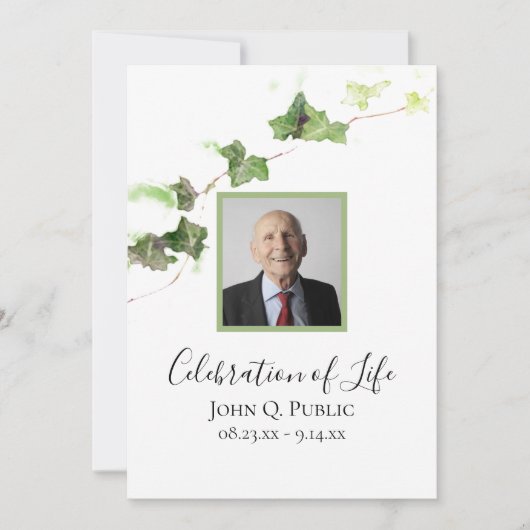 グリーンイングリッシュアイビーウォーターお祝いの生活 招待状 (正面)