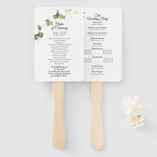 グリーンイングリッシュアイビーウォーター結婚式 プログラム ハンドファン (正面&裏面)