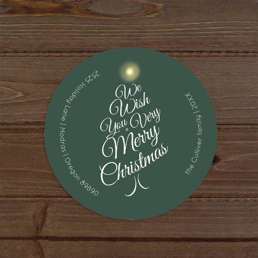 グリーンイヴェリーメリークリスマスツリー封筒用シール ラウンドシール