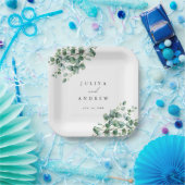 グリーンイージュ・ユーカリのスクリプト結婚式 ペーパープレート (パーティー)