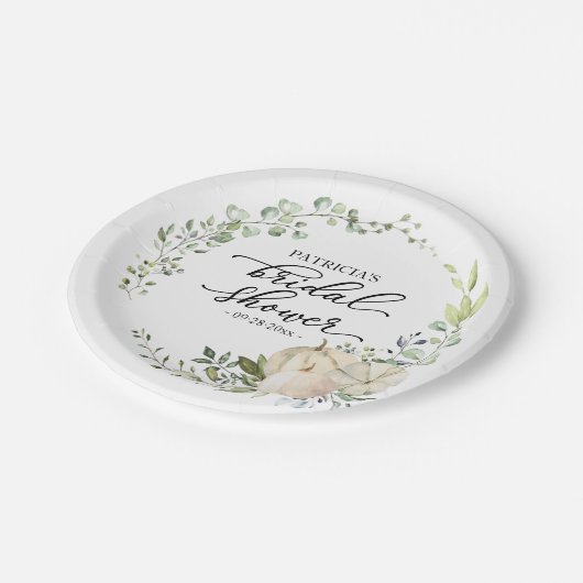 グリーンイージュ・ユーカリ・パンプキン 秋のブライダルシャワー ペーパープレート (アングル)