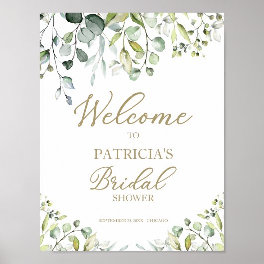 グリーンイー ユーカリ ブライダルシャワー ウェルカムポスター ポスター (正面)