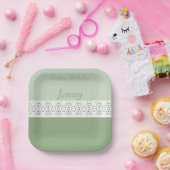 グリーンウィズディナティフローラデザイン ペーパープレート (パーティー)