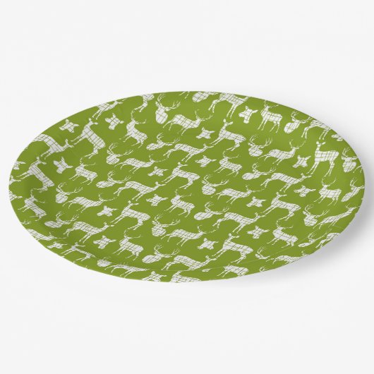 グリーンウィズホワイトディアー紙プレート ペーパープレート (アングル)