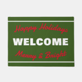 グリーンウィズ赤と白レタリングホリデーウェルカム ドアマット (正面)